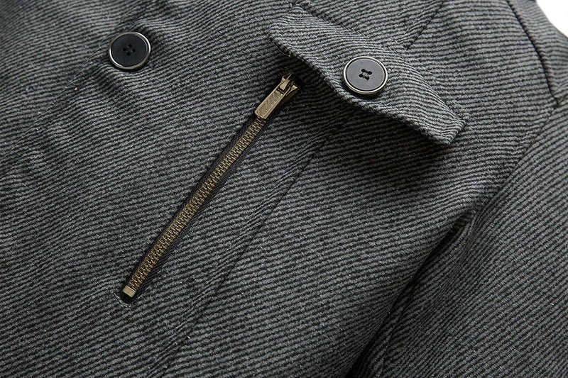 wantdo Men's Casual Mid Length Coat Windproof Wool Jacket Thick Grey Large - Image 5